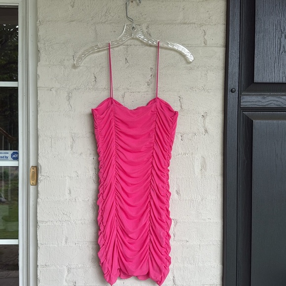 NWT Zara Pink Ruched Mesh Underwire Sweetheart Neck Bodycon Mini Dress Medium - Picture 7 of 12